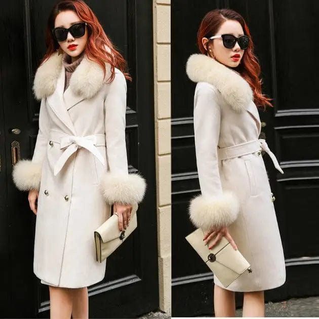 LOVEMI  Fur coat White / 2XL Lovemi -  Slim-fit Large Fur Collar Lengthened Thick Woolen Coat