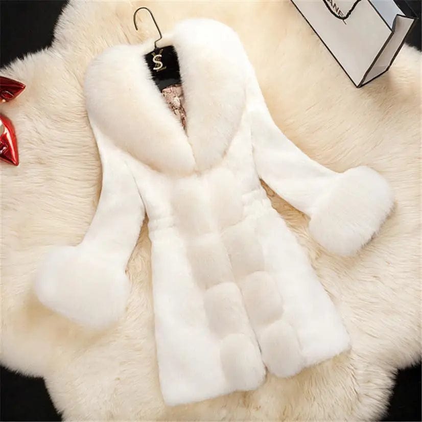 LOVEMI Fur coat White / 6XL Lovemi - Elegant Imitation Fur Coat with Fox Collar