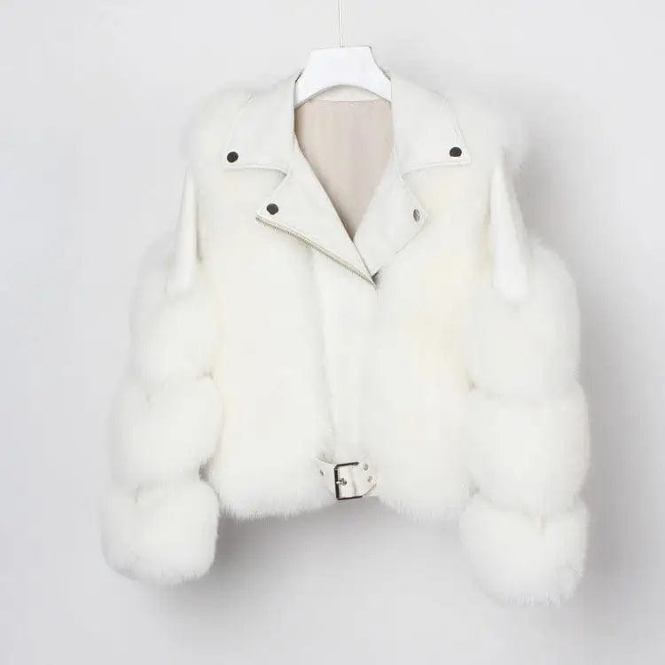 LOVEMI  Fur coat White / L Lovemi -  Real fur grass motorcycle fox coat