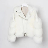 LOVEMI  Fur coat White / L Lovemi -  Real fur grass motorcycle fox coat