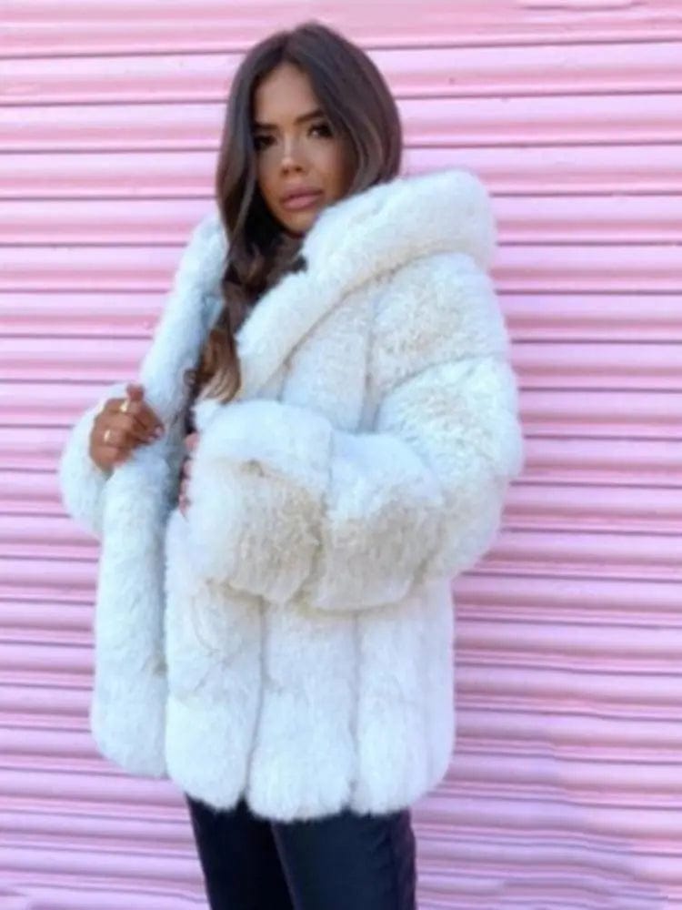 LOVEMI  Fur coat White / M Lovemi -  Fashion Temperament Faux Fur Coat Women's Mid-length