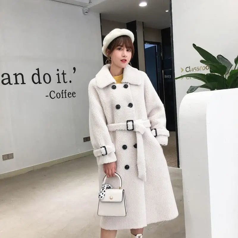 LOVEMI  Fur coat White / S Lovemi -  Fur Coat Women's Sheep Shearling Medium And Long Dream Grain