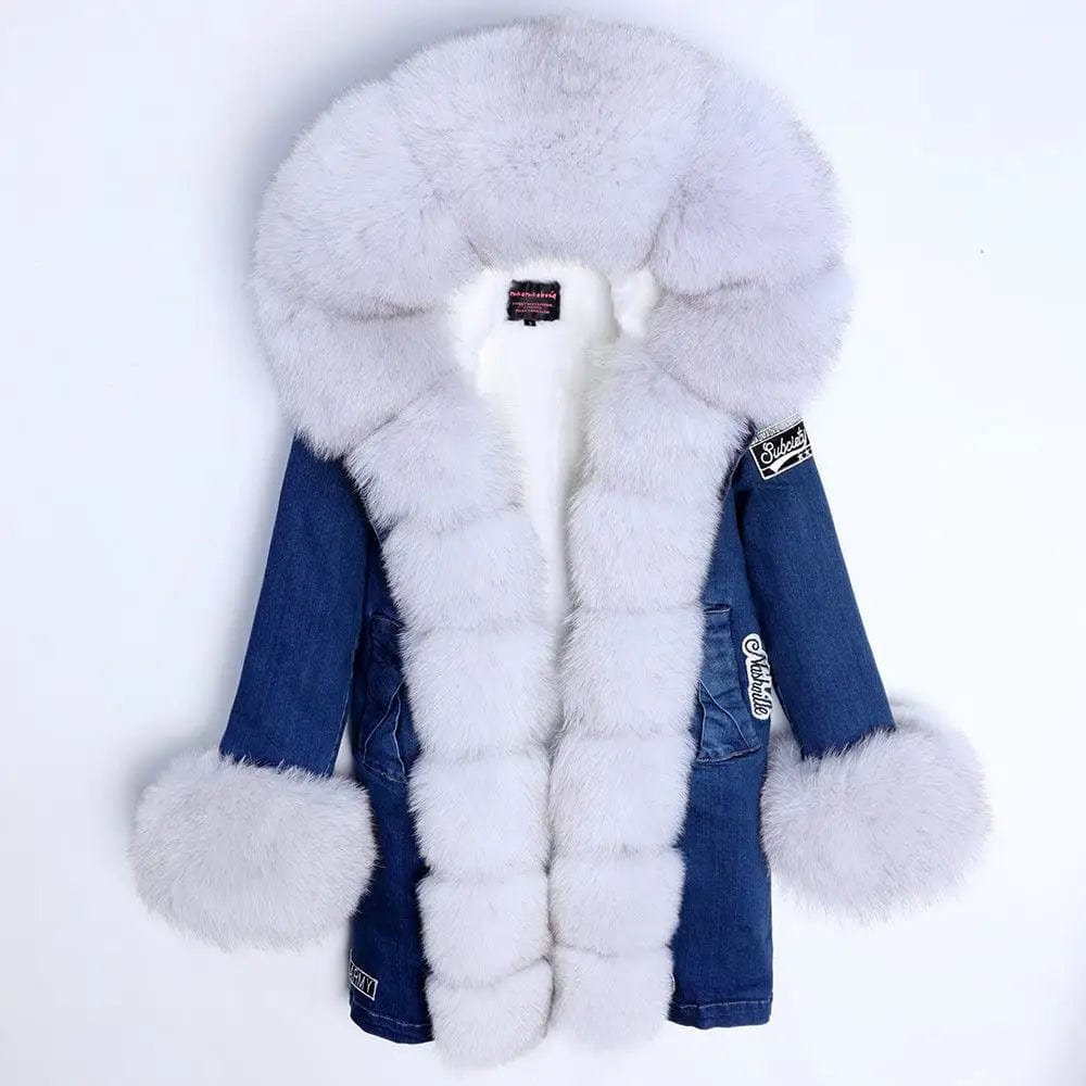 LOVEMI  Fur coat White / S Lovemi -  Women's Fashion Embroidered Denim Cotton Jacket
