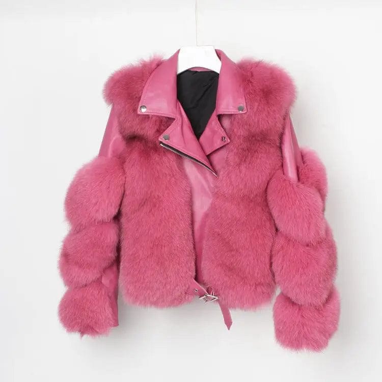 LOVEMI  Fur coat Wine Red / M Lovemi -  Real fur grass motorcycle fox coat