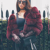 LOVEMI  Fur coat WineRed / 2XL Lovemi -  Slim short faux fox fur coat