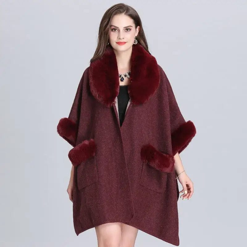 LOVEMI  Fur coat Winered / One size Lovemi -  Woolen Cardigan Jacket