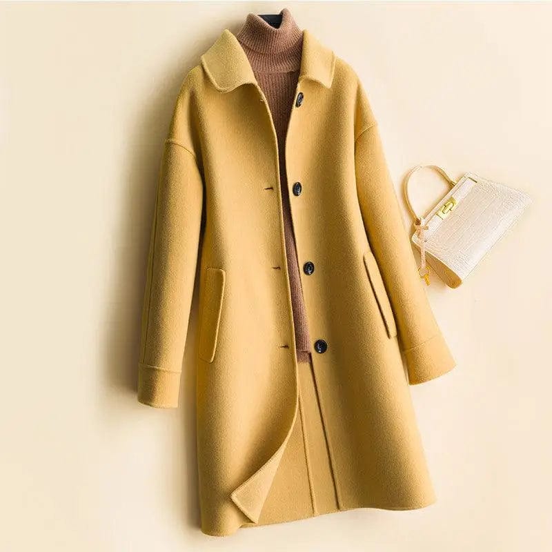 LOVEMI  Fur coat Yellow / M Lovemi -  Mid-length women's woolen coat trench coat