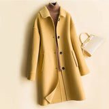 LOVEMI  Fur coat Yellow / M Lovemi -  Mid-length women's woolen coat trench coat