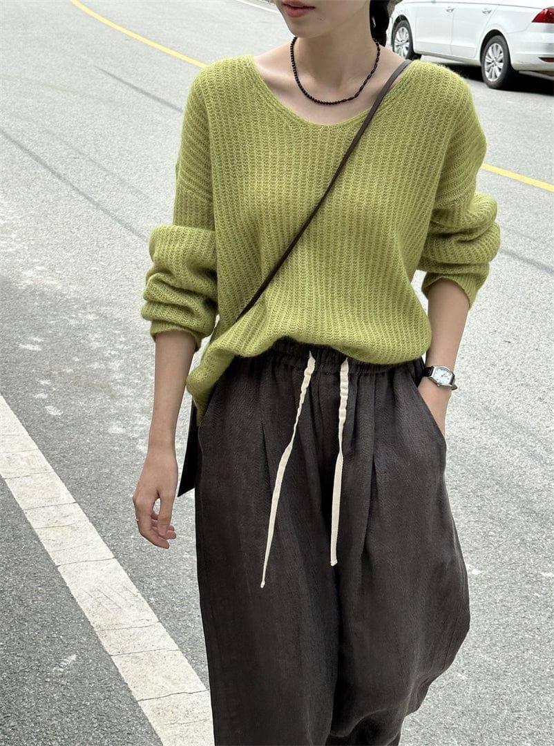 Gentle Skin-friendly Sweater Women's Woolen Pullover-Green-1