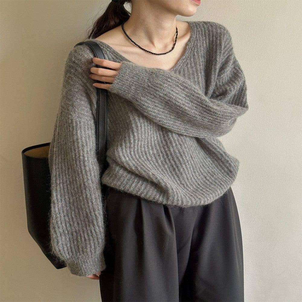 Gentle Skin-friendly Sweater Women's Woolen Pullover-Gray-2