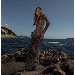 Glitter Mesh See-Through Maxi Dress - Sexy Beach Cover Up-1