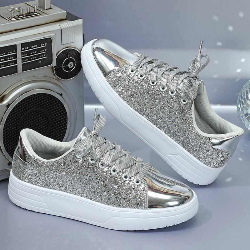 Glitter Sequin Design Flats Shoes Women Trendy Casual-Silver-6