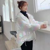 Glossy Short Colorful Cotton Jacket Laser Bread-5