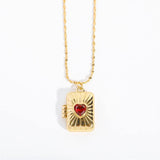 Gold Locket Necklaces with Red Gem Accents-Gold-8