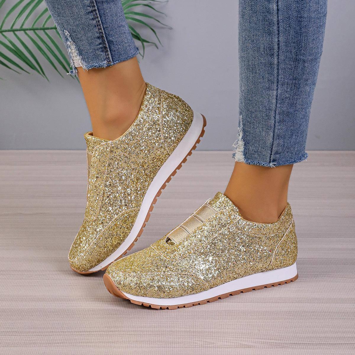 Gold Sliver Sequined Flats Fashion Casual Round Toe Slip-on-1