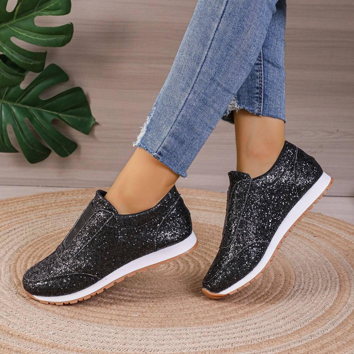 Gold Sliver Sequined Flats Fashion Casual Round Toe Slip-on-3