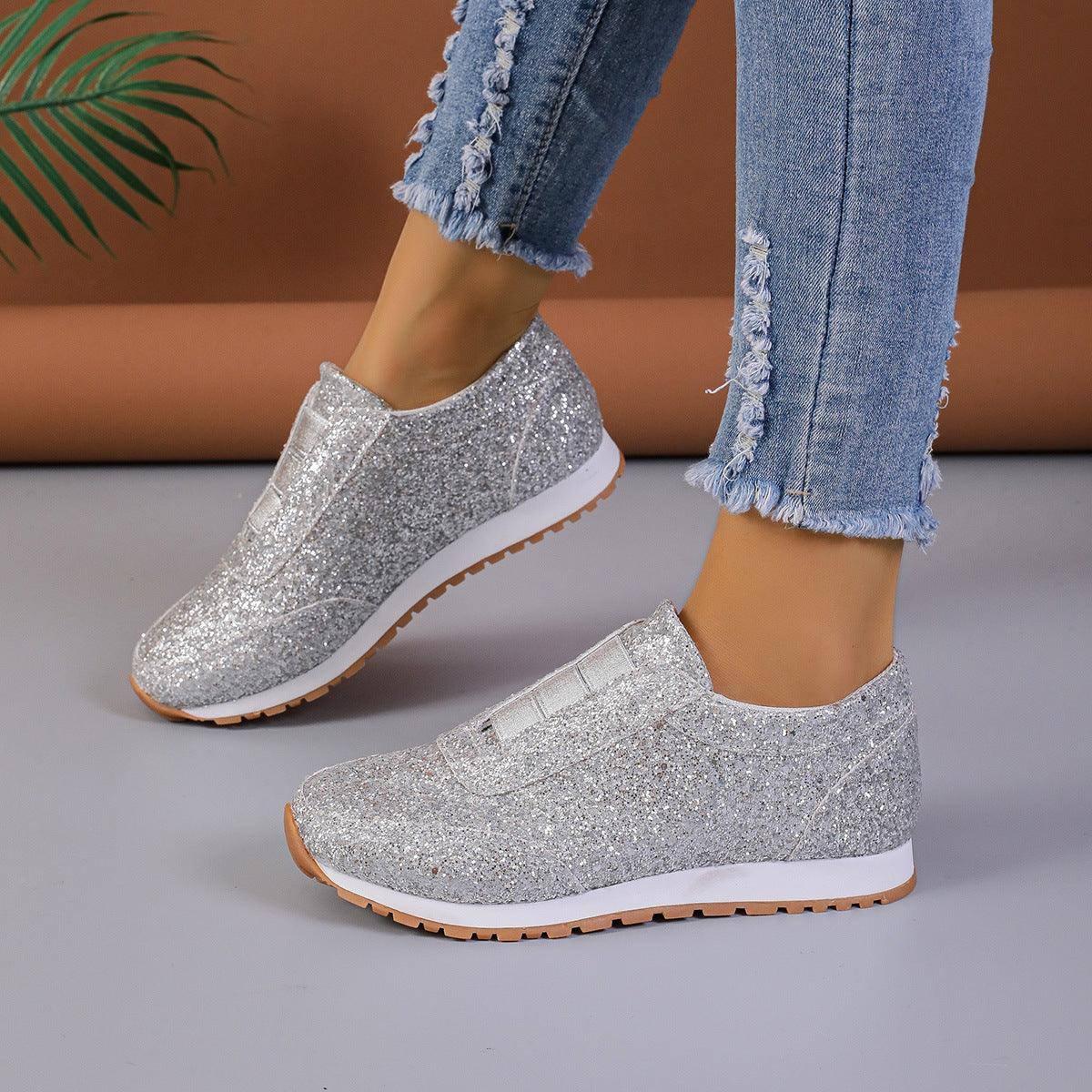 Gold Sliver Sequined Flats Fashion Casual Round Toe Slip-on-5