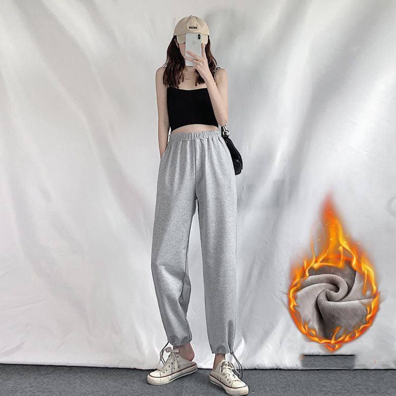 Gray Casual Pants Female Student Autumn And Winter-Grey B plush-7