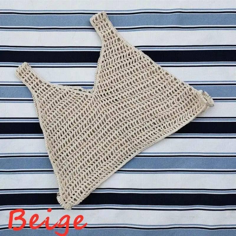 Handmade Crochet Bohemia Beach Bikini Smock Sunscreen-Beige-3
