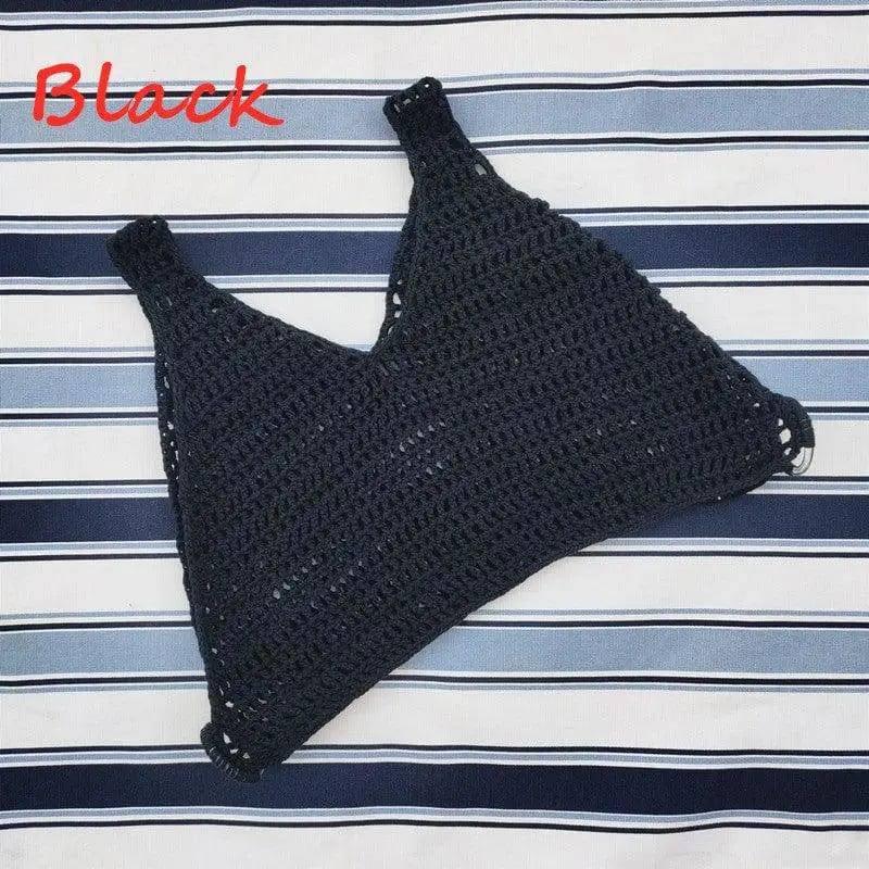 Handmade Crochet Bohemia Beach Bikini Smock Sunscreen-Black-4