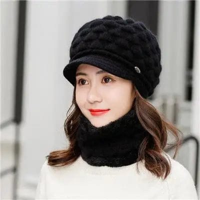 LOVEMI  Hats Black / Hatbib Lovemi -  Plush thick warm ear protection scarf hat