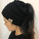 LOVEMI  Hats Black Lovemi -  High Bun Ponytail Beanie Hat Chunky Soft Stretch Cable Knit