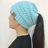 LOVEMI  Hats Blue Lovemi -  High Bun Ponytail Beanie Hat Chunky Soft Stretch Cable Knit