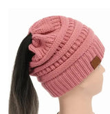 LOVEMI  Hats Darkpink Lovemi -  High Bun Ponytail Beanie Hat Chunky Soft Stretch Cable Knit