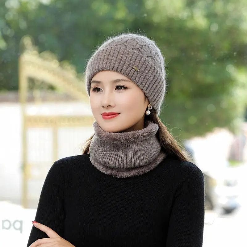 LOVEMI  Hats Khaki / hat Lovemi -  Women's Fleece Warm Wool Hat Scarf Suit