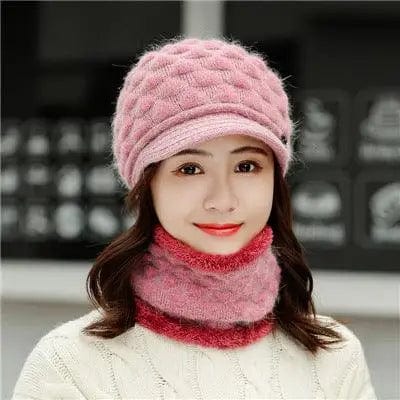 LOVEMI  Hats Leatherpink / Hatbib Lovemi -  Plush thick warm ear protection scarf hat