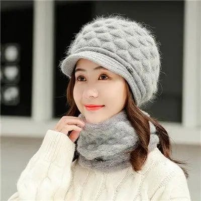 LOVEMI  Hats Lightgray / Hatbib Lovemi -  Plush thick warm ear protection scarf hat