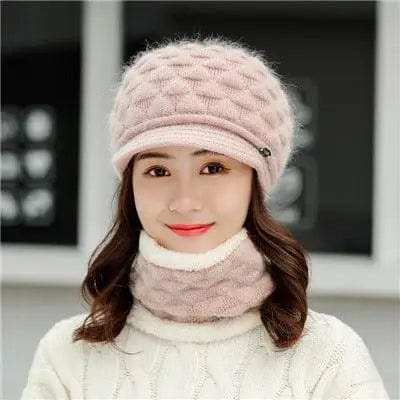 LOVEMI  Hats Lightpink / Hatbib Lovemi -  Plush thick warm ear protection scarf hat