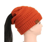 LOVEMI  Hats Orange Lovemi -  High Bun Ponytail Beanie Hat Chunky Soft Stretch Cable Knit