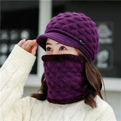 LOVEMI  Hats Purple / Hatbib Lovemi -  Plush thick warm ear protection scarf hat
