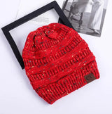 LOVEMI  Hats RedB Lovemi -  High Bun Ponytail Beanie Hat Chunky Soft Stretch Cable Knit