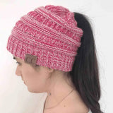 LOVEMI  Hats Redwhite Lovemi -  High Bun Ponytail Beanie Hat Chunky Soft Stretch Cable Knit