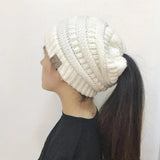 LOVEMI  Hats White Lovemi -  High Bun Ponytail Beanie Hat Chunky Soft Stretch Cable Knit