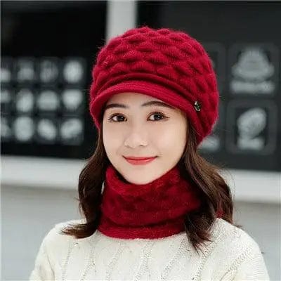 LOVEMI  Hats Winered / Hatbib Lovemi -  Plush thick warm ear protection scarf hat