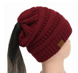 LOVEMI  Hats Winered Lovemi -  High Bun Ponytail Beanie Hat Chunky Soft Stretch Cable Knit