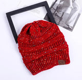 LOVEMI  Hats WineredB Lovemi -  High Bun Ponytail Beanie Hat Chunky Soft Stretch Cable Knit