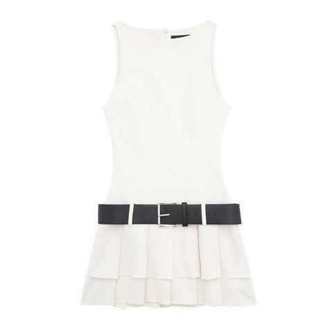 High-grade Sleeveless Vest Dress Women's Belt-White-6