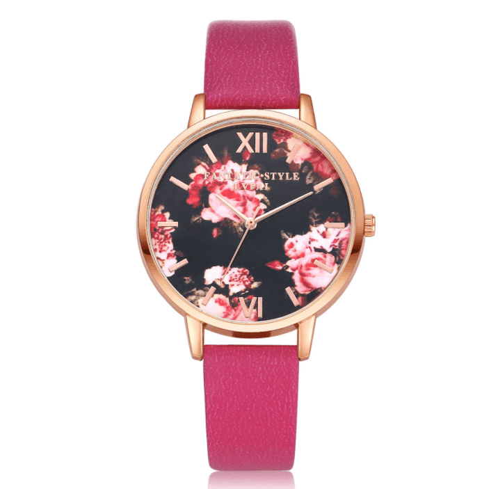 High Quality Fashion Leather Strap Rose Gold Women Watch-Rose red rose gold-10