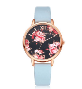 High Quality Fashion Leather Strap Rose Gold Women Watch-Sky blue rose gold-11