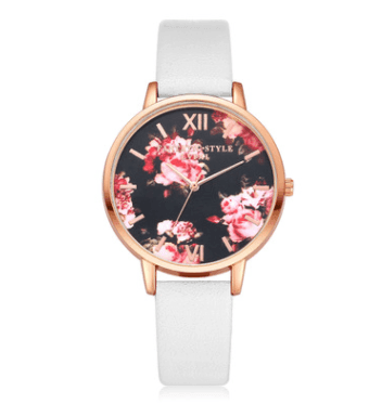 High Quality Fashion Leather Strap Rose Gold Women Watch-White rose gold-12