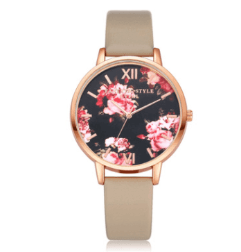 High Quality Fashion Leather Strap Rose Gold Women Watch-Beige rose gold-4