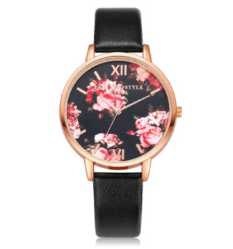 High Quality Fashion Leather Strap Rose Gold Women Watch-Black rose gold-5
