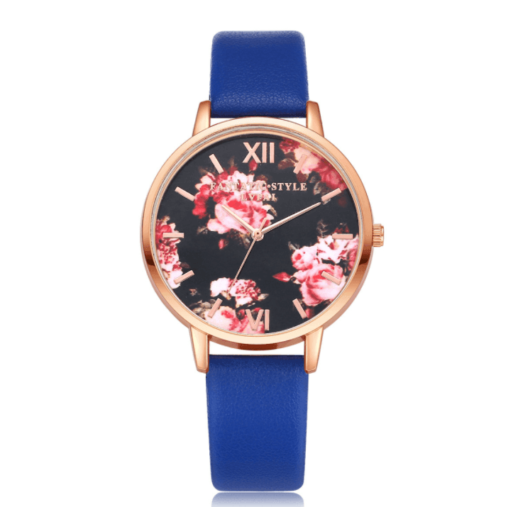 High Quality Fashion Leather Strap Rose Gold Women Watch-Blue rose gold-6