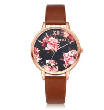 High Quality Fashion Leather Strap Rose Gold Women Watch-Brown rose gold-7