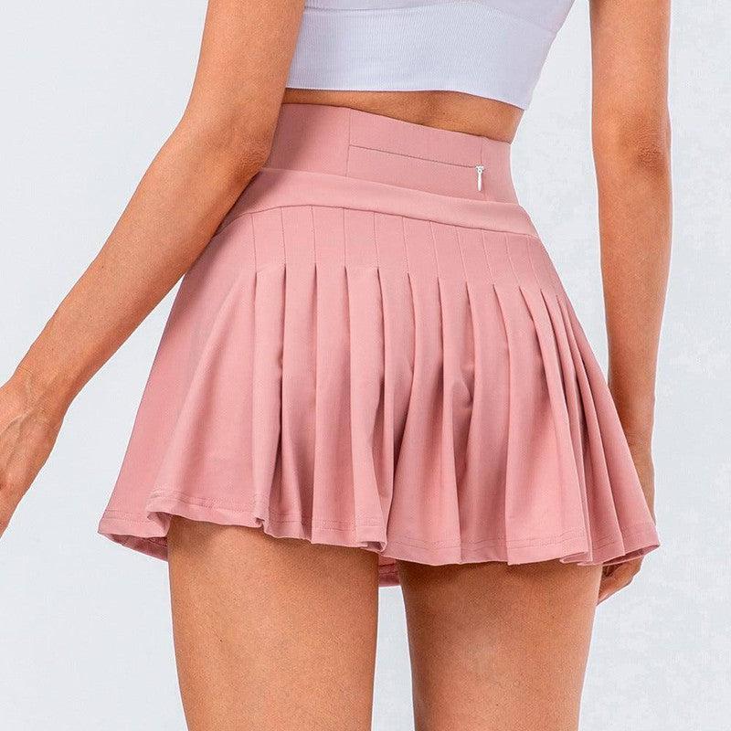 High Quality Tennis Skirt With Zipped Pocket Women Pleated Sports Skirt-Pink-8