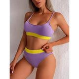 High Waist Bikini Swimwear Women Swimsuit Push Up-Purpleyellow-8